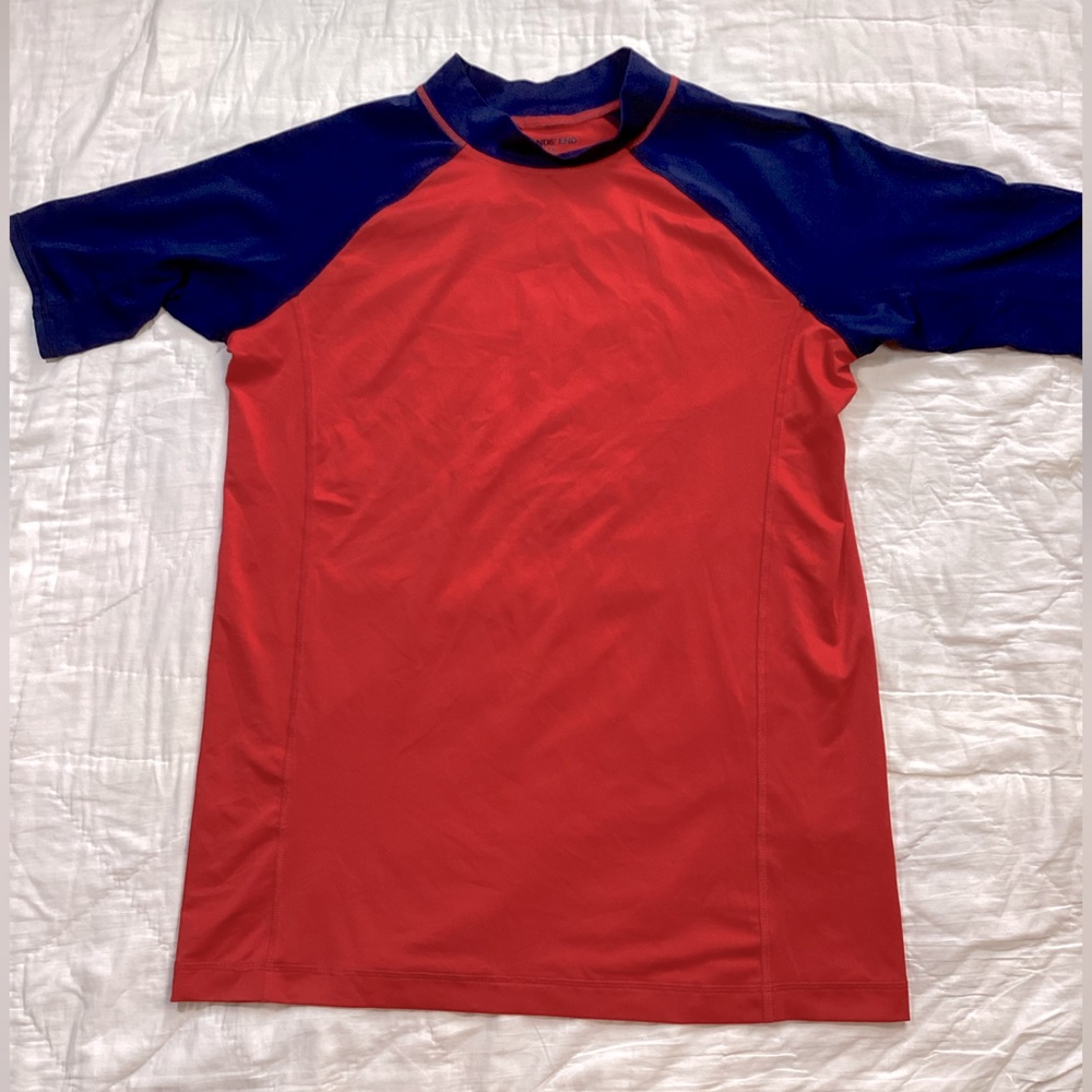 Kids Lands End Rashguard Swim Shirt Red Navy XXL 18-20